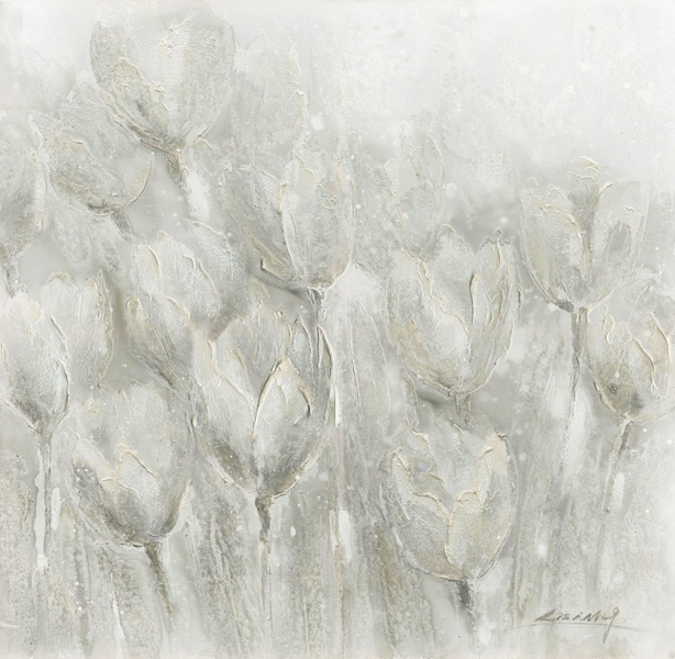 DY001 Wall décor art oil on canvas floral tulips grey and white tones